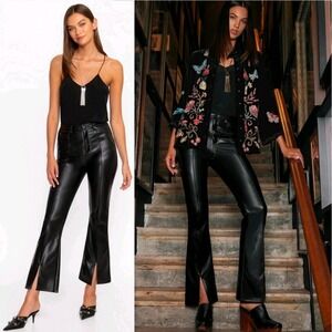 Johnny Was Jade Womens Faux Leather Flare Pants Size 27 Black Embroidered sample